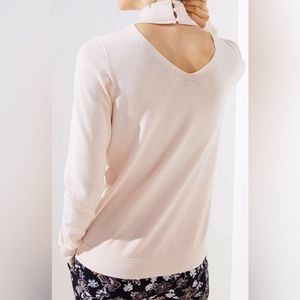 Loft Cut Out Button Back Turleneck Sweater in Light Pink NWT